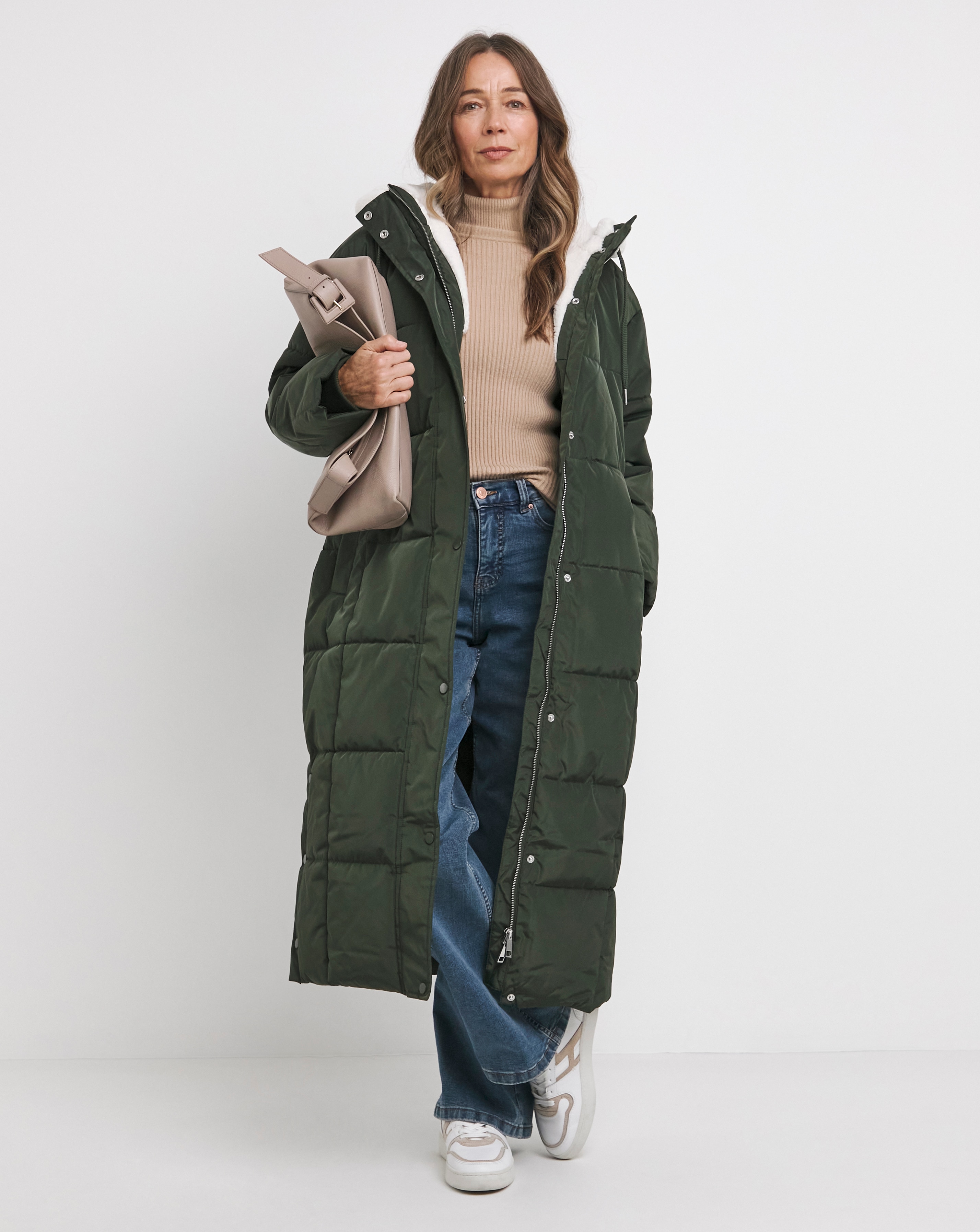 Olive Water Resist Padded Maxi Coat