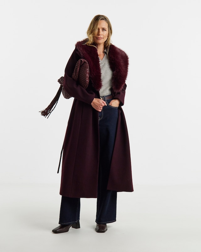 Aubergine Faux Fur Collar Coat