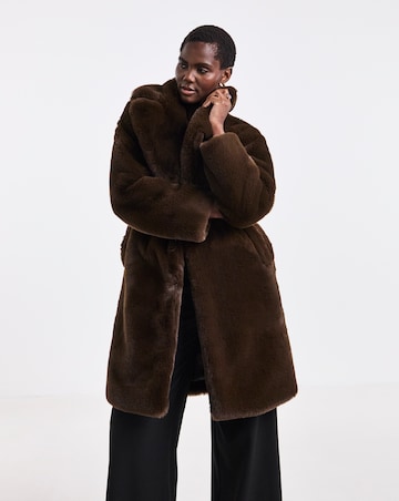 Mid Length Chocolate Plush Faux Fur Coat