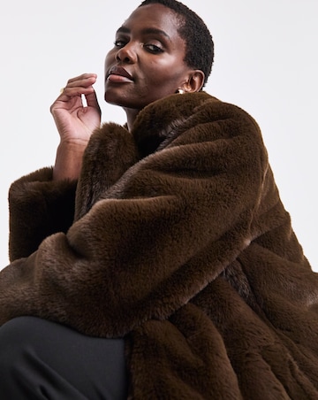 Mid Length Chocolate Plush Faux Fur Coat