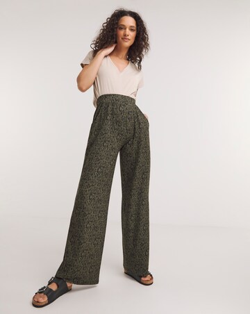 Khaki Printed Soft Touch Jersey Straight Leg Trousers