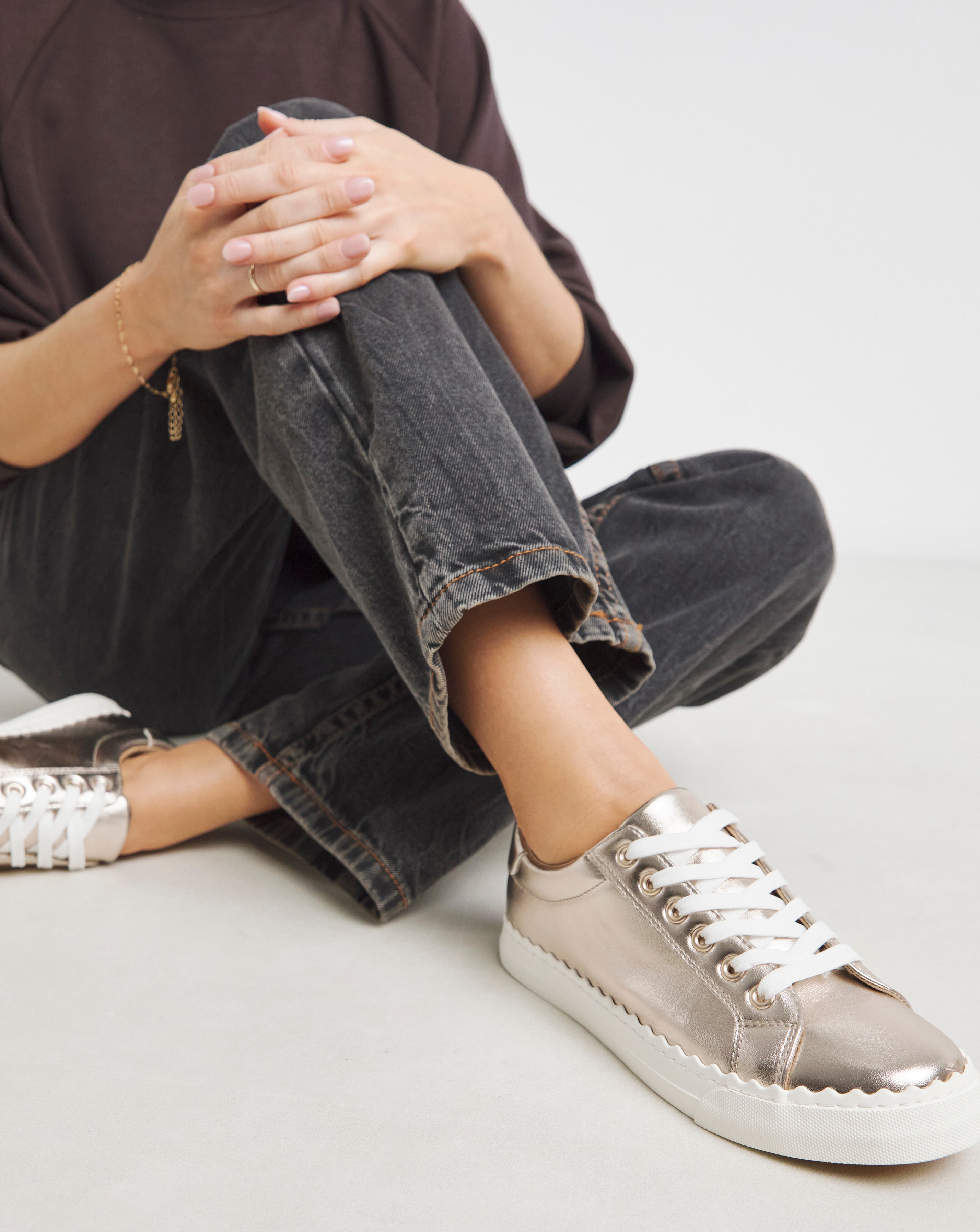 Scalloped Lace Up Trainer Ex Wide Fit