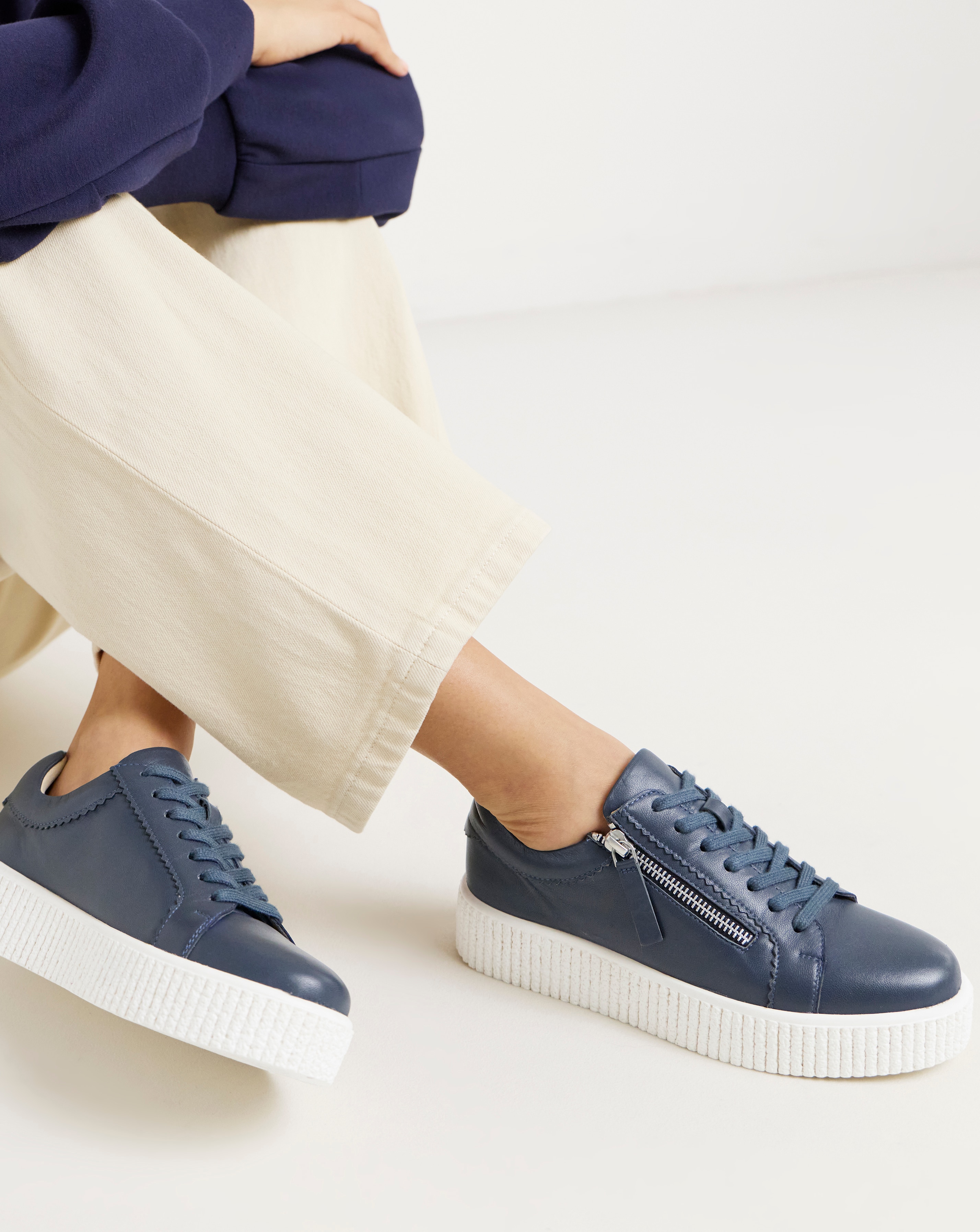 Side Zip Leather Trainer Wide Fit