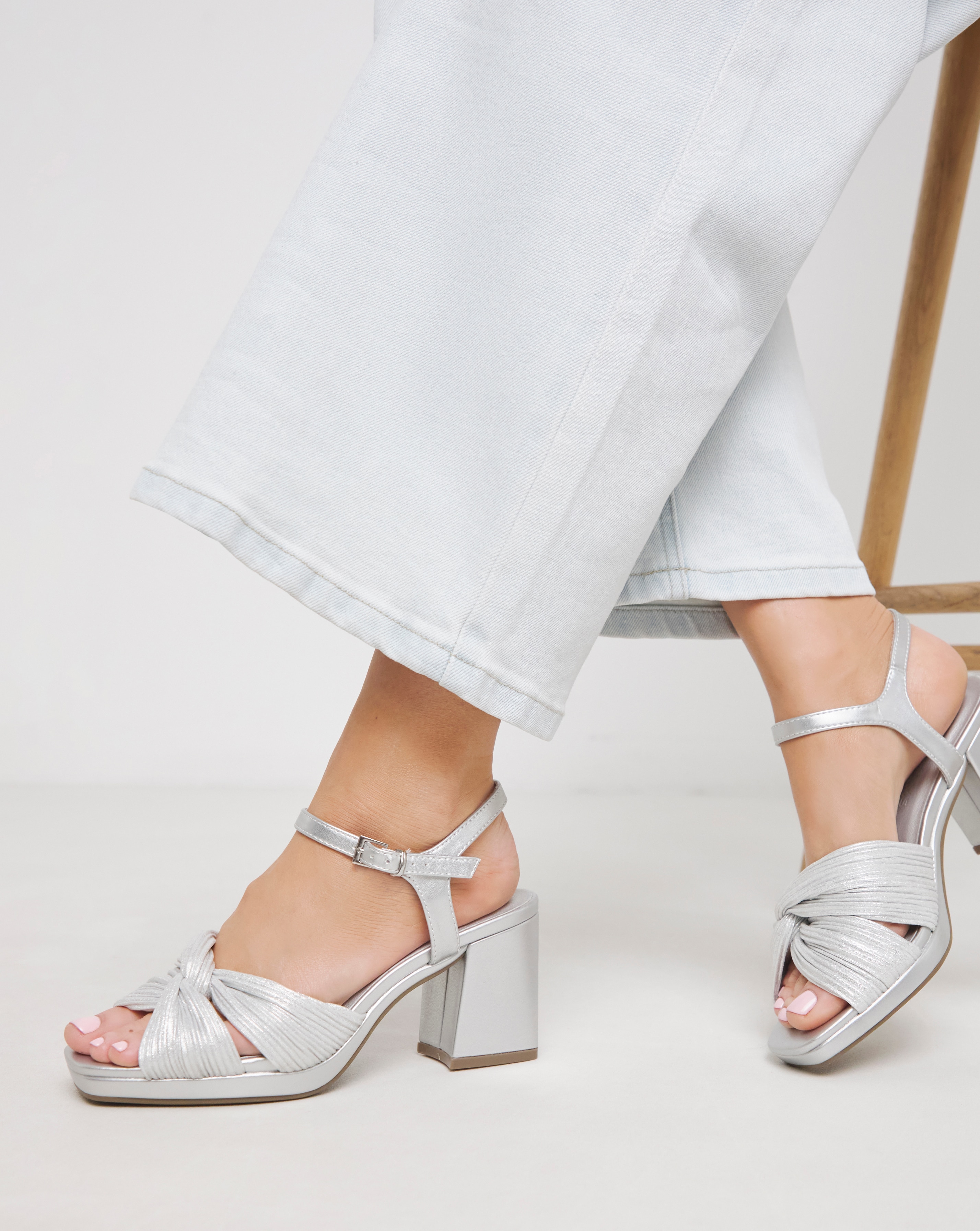 Crossover Detail Heeled Sandal Wide