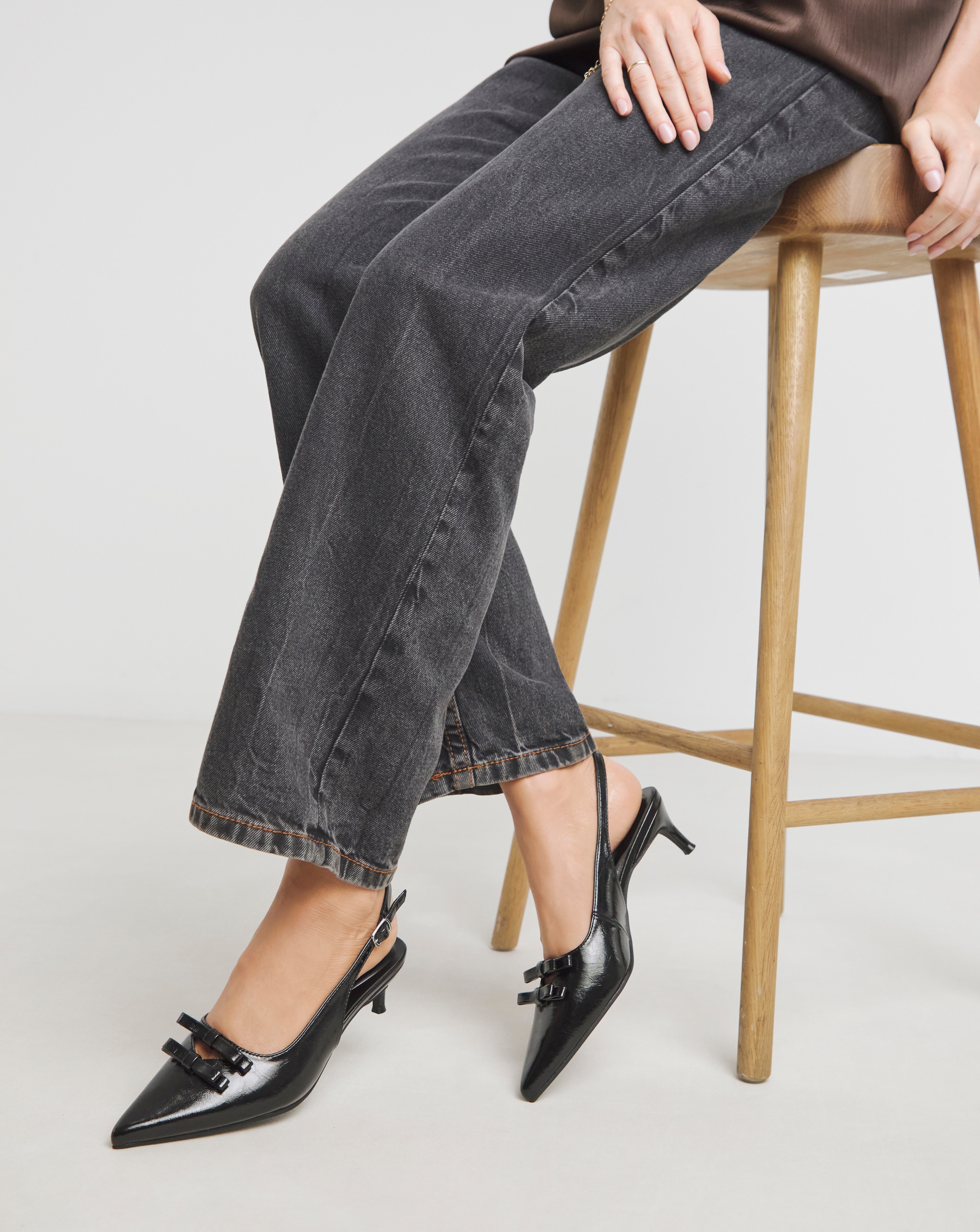 Kitten Heel Slingback With Bow Wide