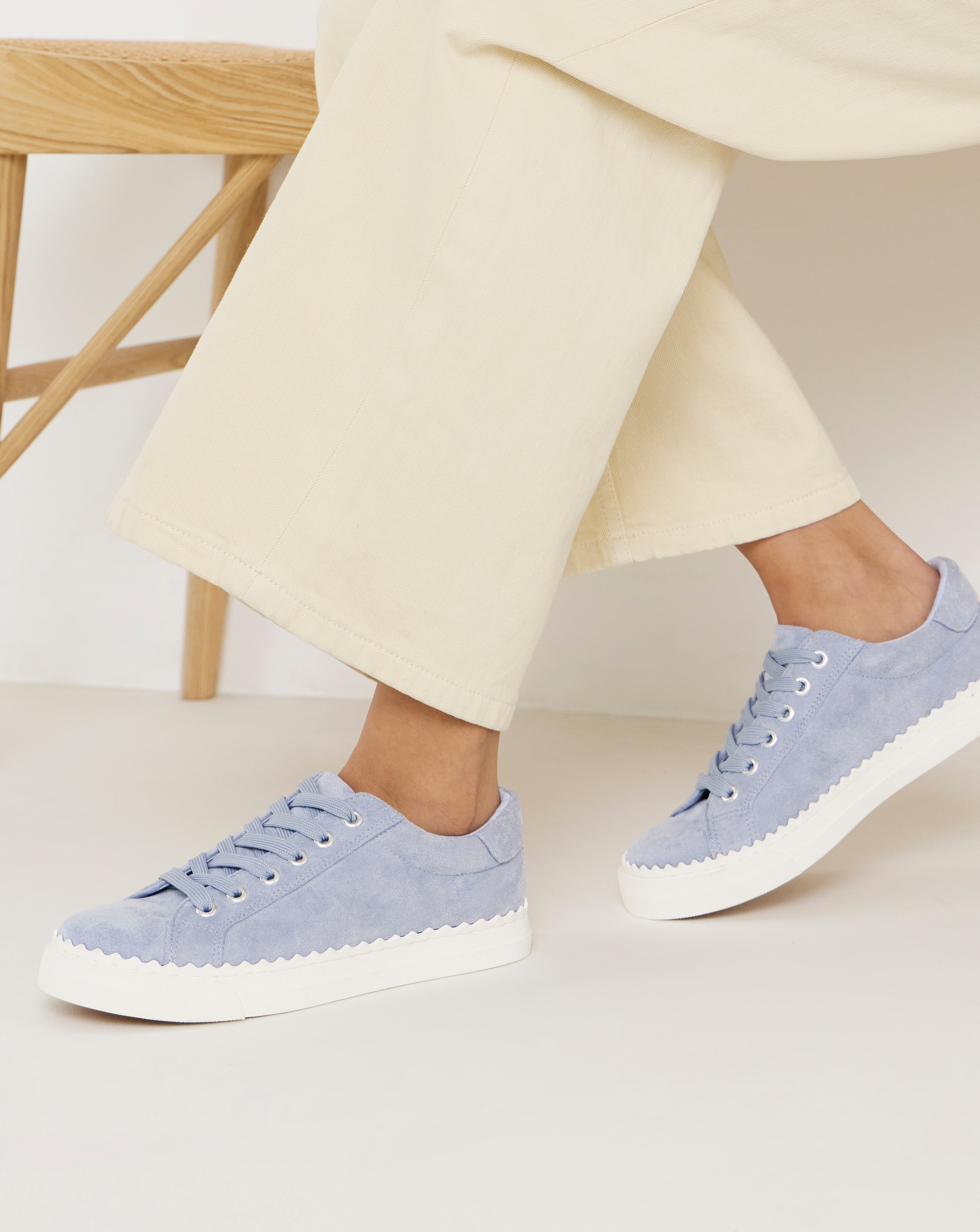 Scalloped Edge Lace Up Trainer Wide Fit