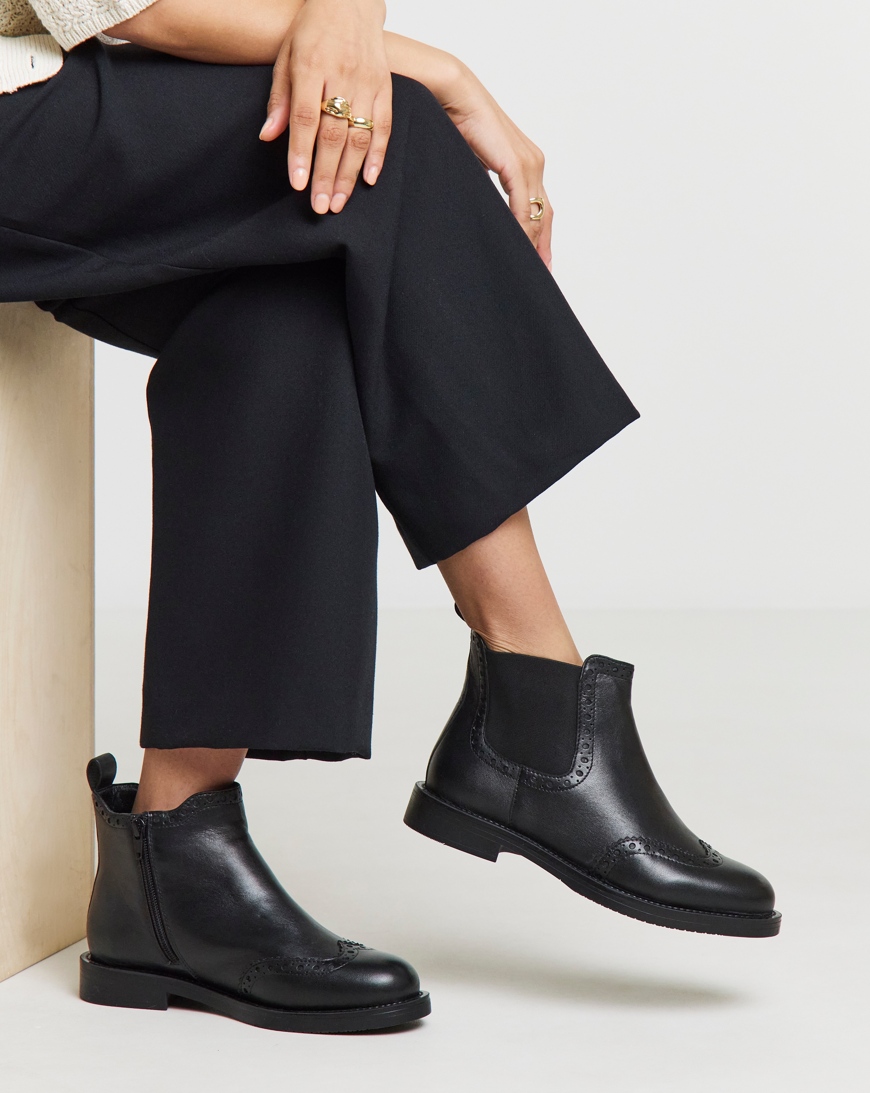 Leather Chelsea Boots With Broguing Wide