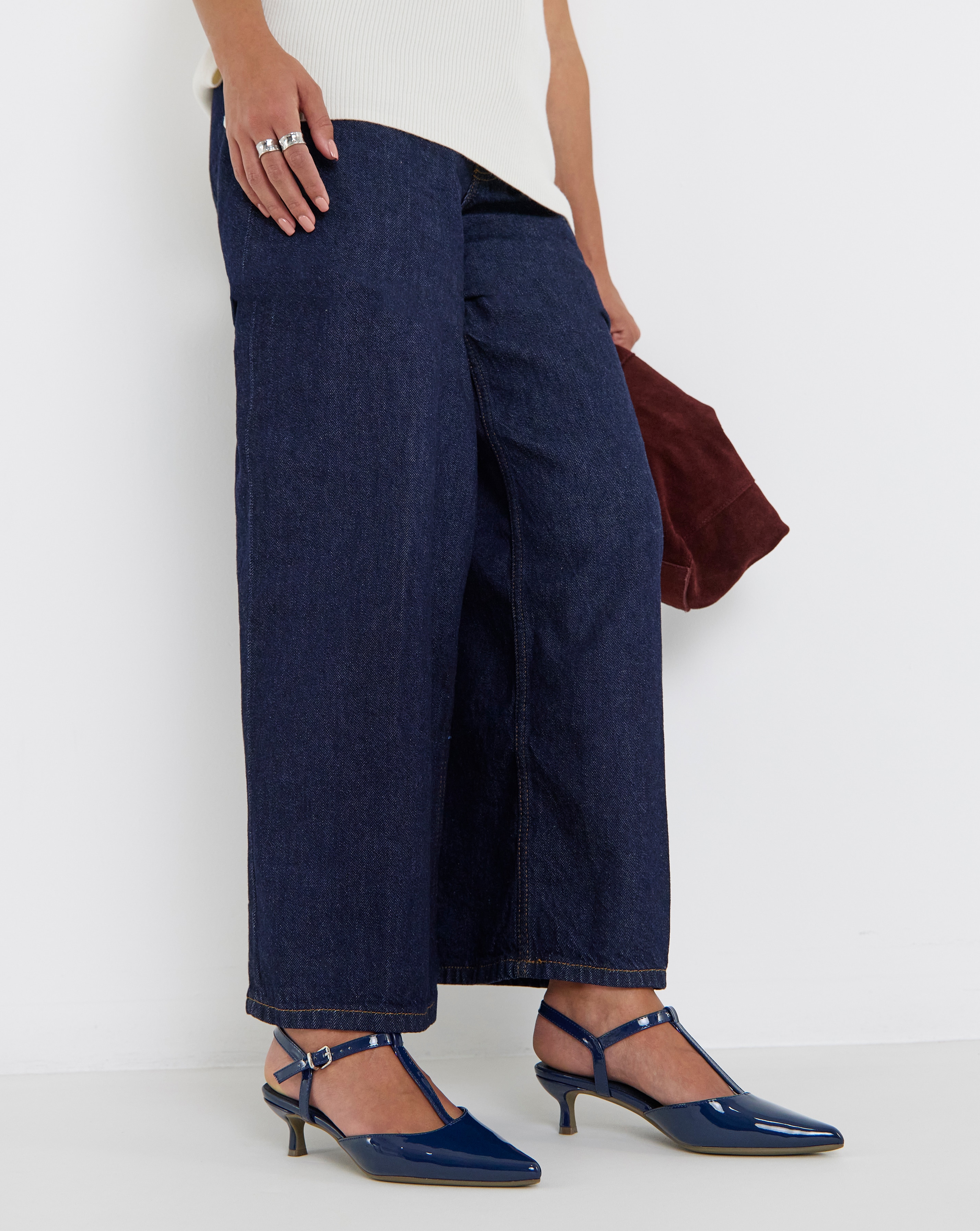 T Bar Pointed Toe Heeled Shoes Ex Wide