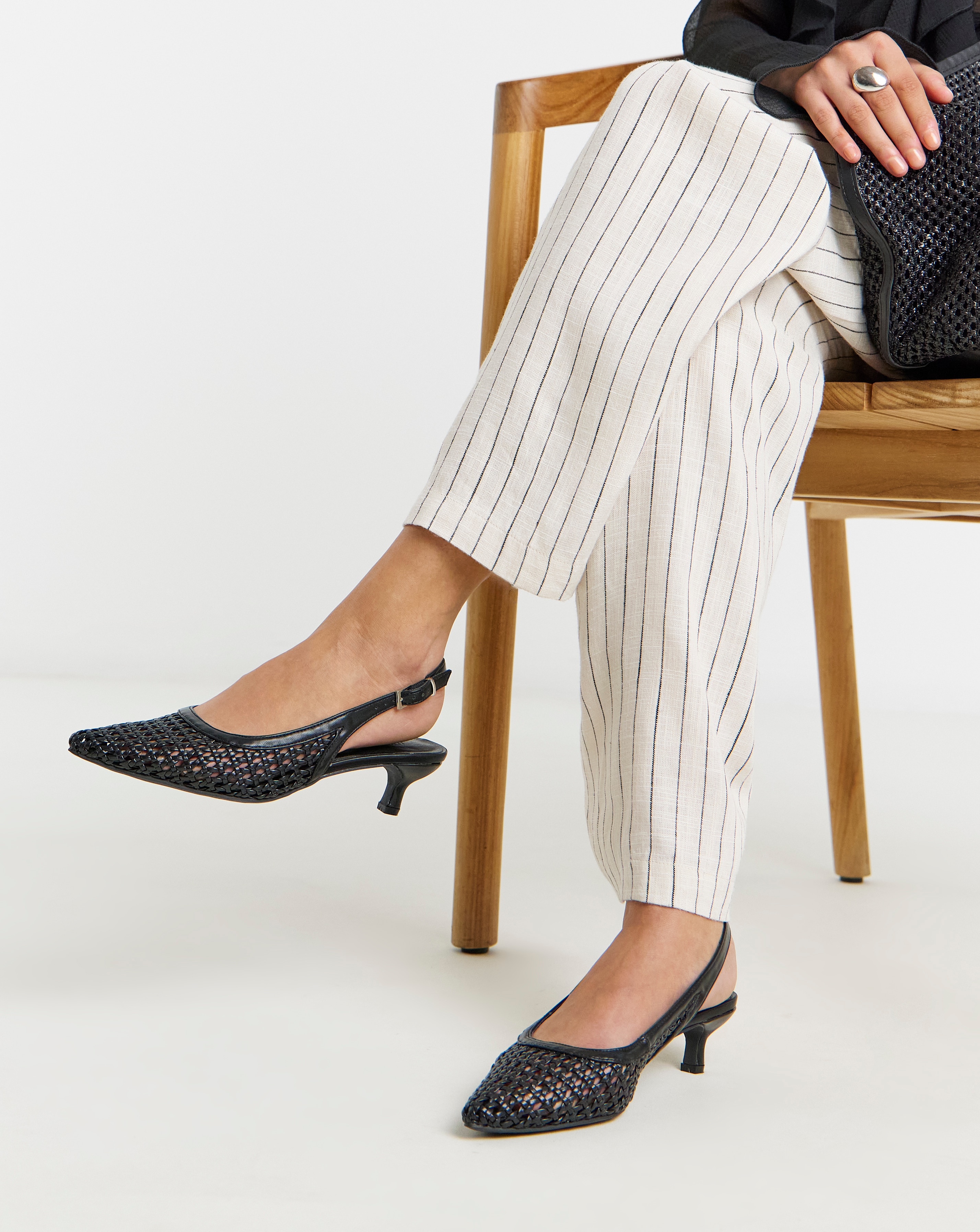 Woven Pointed Toe Slingbacks Wide