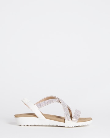 Heavenly Soles Breeze Low Wedge Comfort Diamante Sandals - Wide Fit (E)