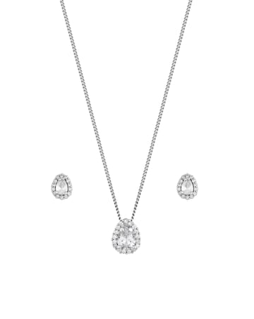 Jon Richard Rhodium Plated Cubic Zirconia Pear Stone Set - Gift Boxed