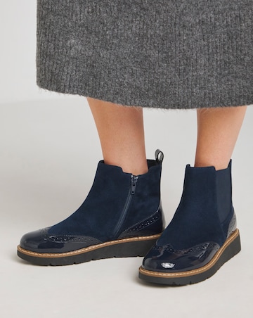 Heavenly Soles Debbie Low Wedge Chelsea Boots with Broguing Extra Wide EEE Fit