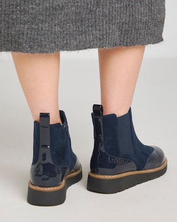 Heavenly Soles Debbie Low Wedge Chelsea Boots with Broguing Extra Wide EEE Fit