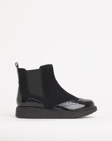 Heavenly Soles Debbie Low Wedge Chelsea Boots with Brogue Detailing Wide E Fit