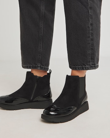 Heavenly Soles Debbie Low Wedge Chelsea Boots with Brogue Detailing Wide E Fit