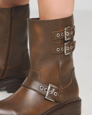 Leni Calf Height Leather Biker Boot - Extra Wide Fit (EEE)