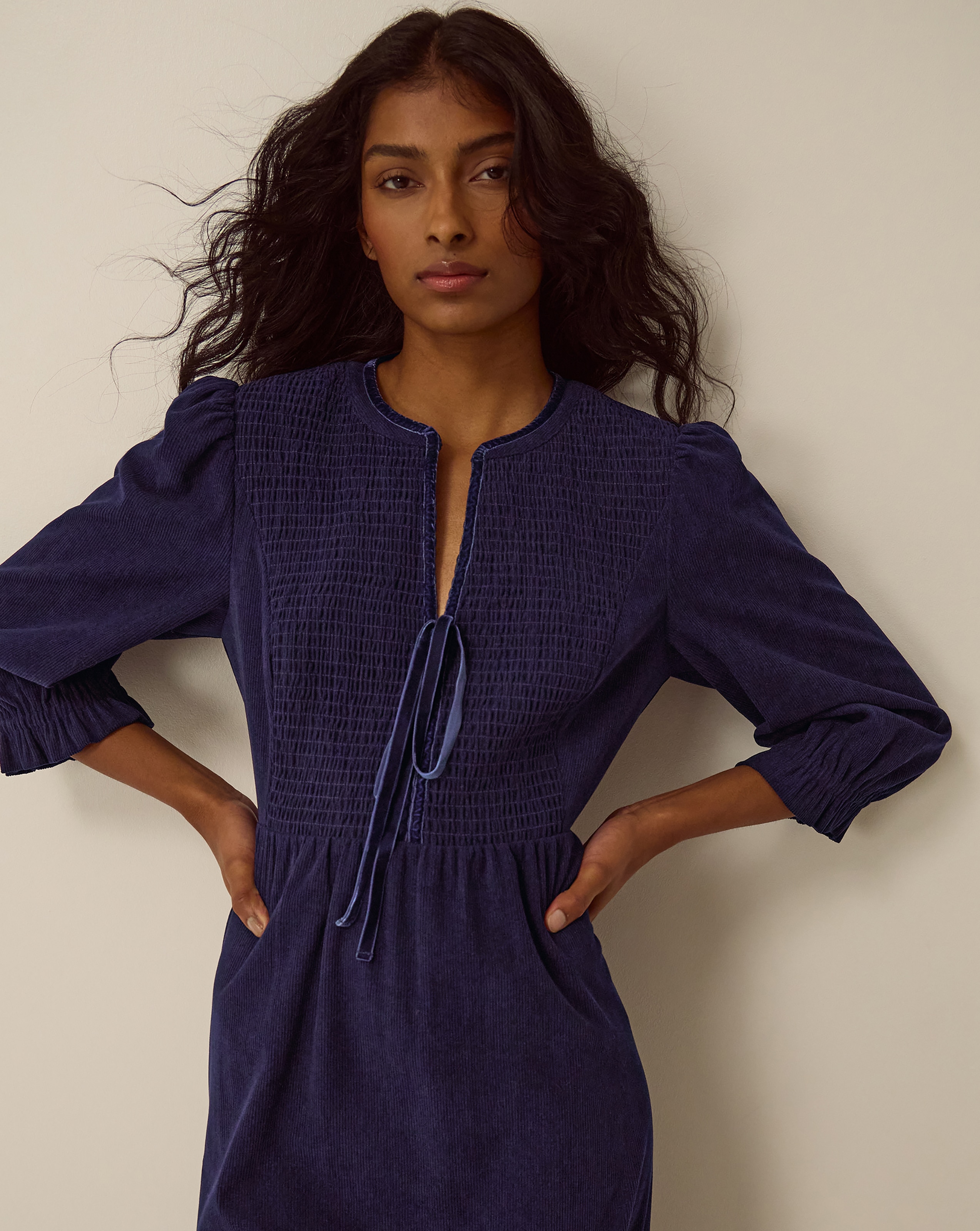 Monsoon Sara Smocked Corduroy Midi Dress