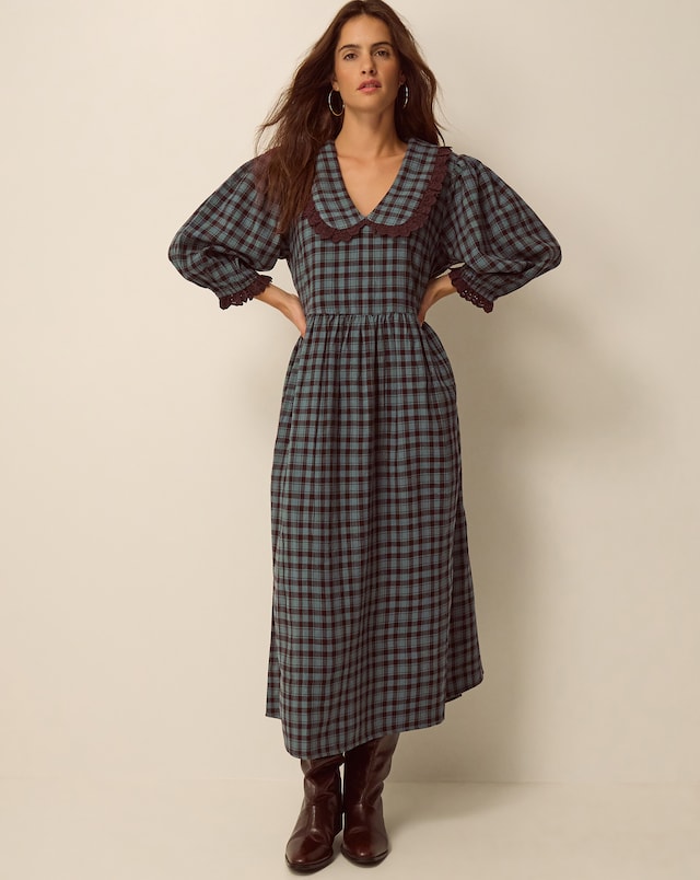 Monsoon Ruby Collar Check Midi Dress