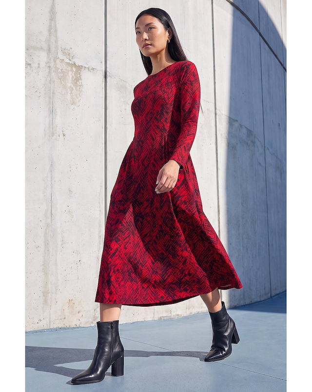 Roman Abstract Side Ruched Midi Dress