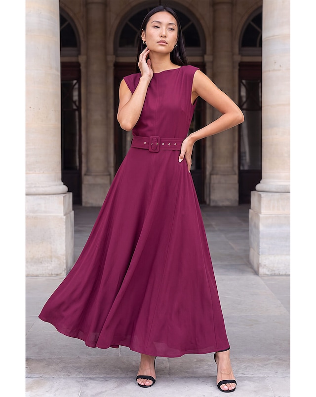 Roman Belted Fit and Flare Dress
