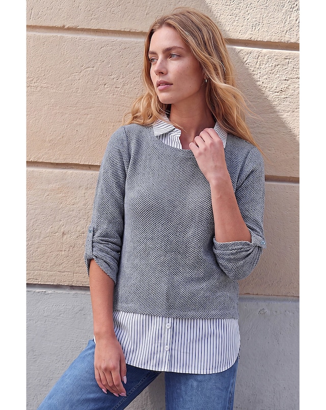 Roman Mock Shirt Textured Knit Jumper