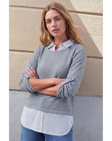 Roman Mock Shirt Textured Knit Jumper