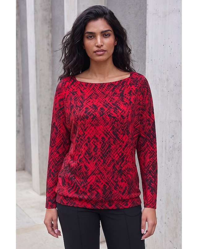 Roman Abstract Print Banded Hem Top