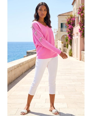 Roman Bow Sleeve V-Neck Knit Jumper