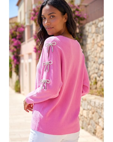 Roman Bow Sleeve V-Neck Knit Jumper