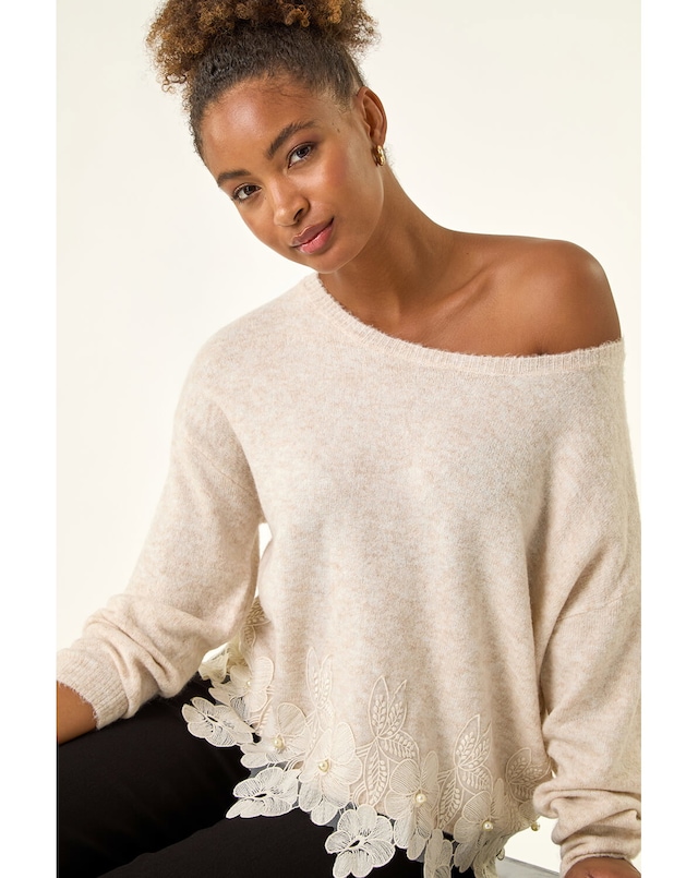 Roman Floral Lace Trim Knit Jumper