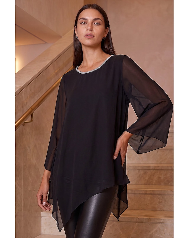 Roman Sparkly Asymmetric Chiffon Top