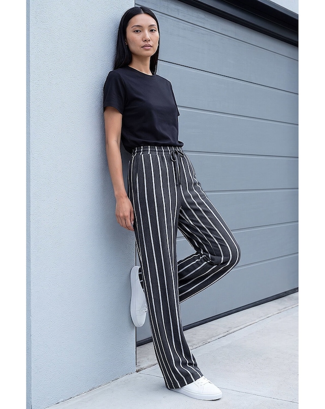 Roman Stripe Drawstring Stretch Trouser