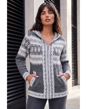 Roman Jacquard Zipped Knit Cardigan
