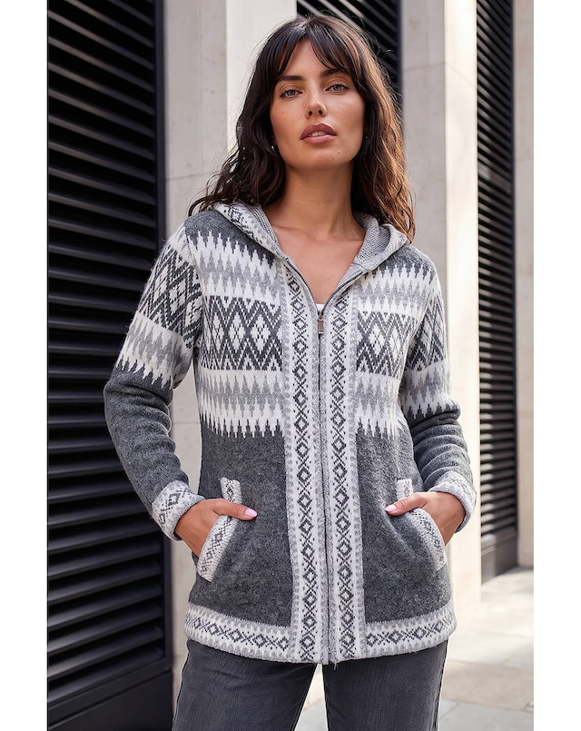 Roman Jacquard Zipped Knit Cardigan