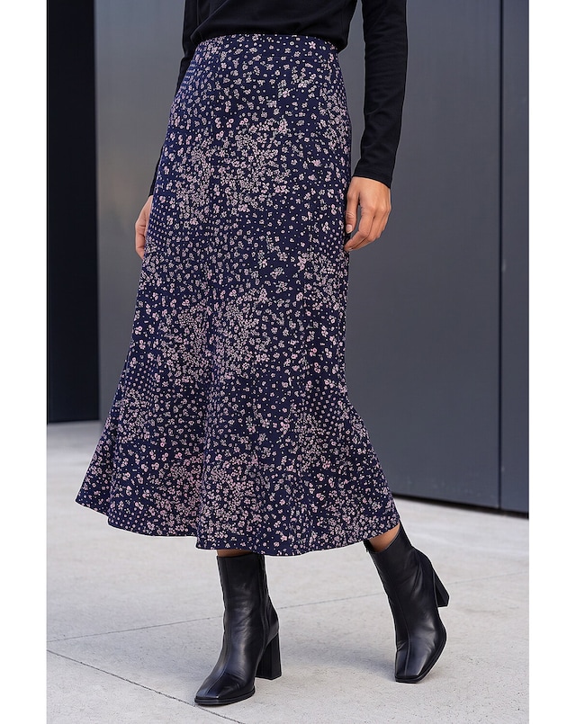 Roman Linear Floral Stretch Midi Skirt