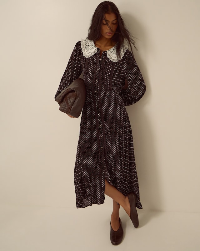 Monsoon Shae Lace Polka Dot Midi Dress