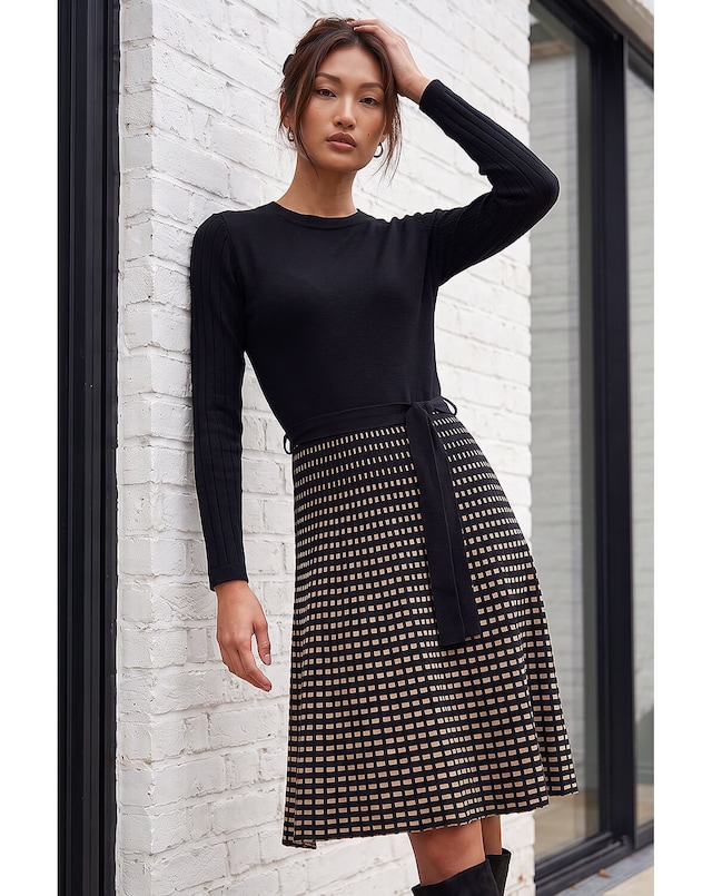 Roman Check Print Belted Jumper Dress