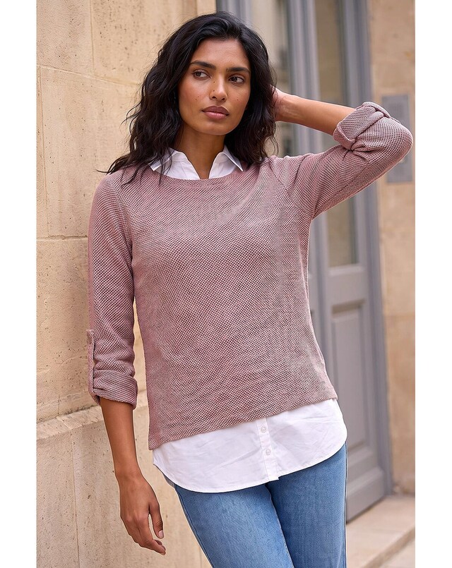 Roman Mock Shirt Textured Knit Jumper