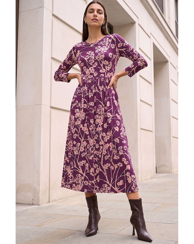 Roman Shadow Floral Stretch Midi Dress
