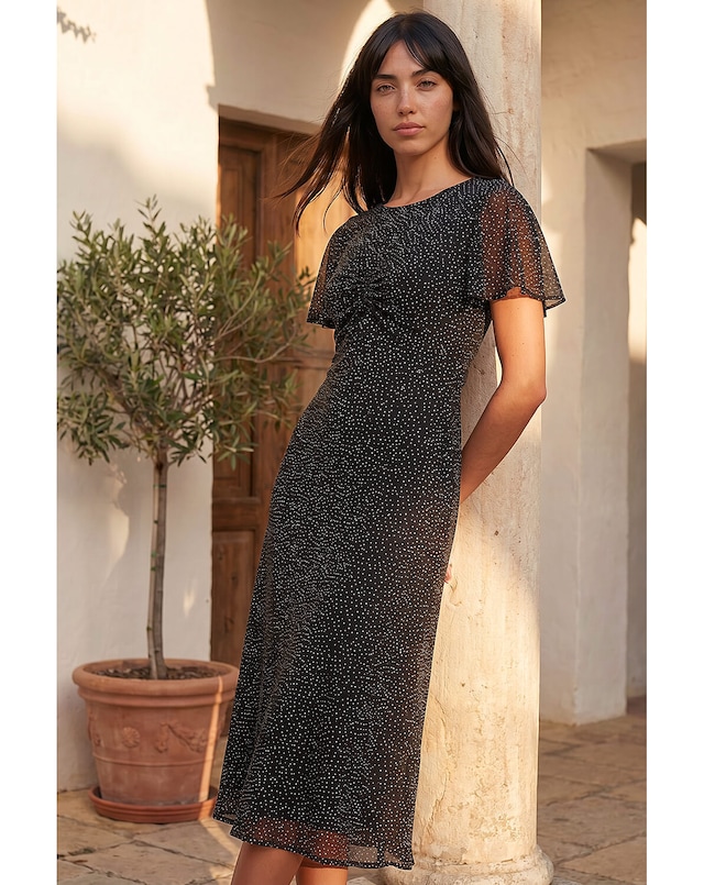 Roman Petite Studded Mesh Midi Dress