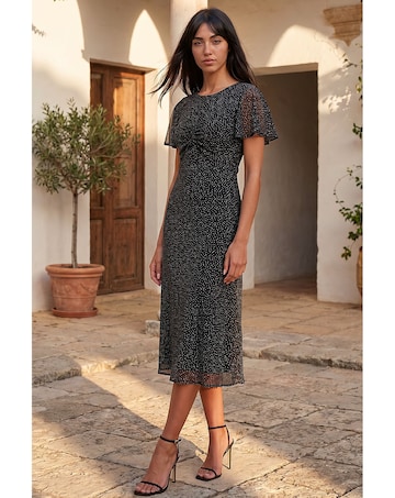 Roman Petite Studded Mesh Midi Dress