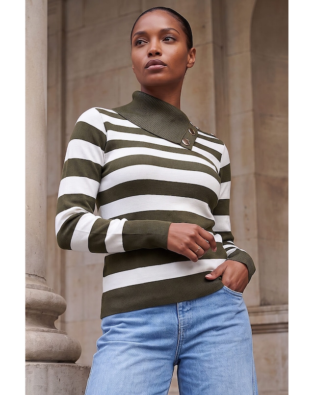 Roman Button Stripe Knit Jumper
