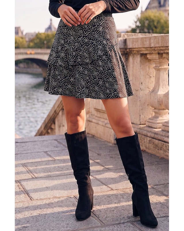 Roman Floral Jersey Stretch Skater Skirt