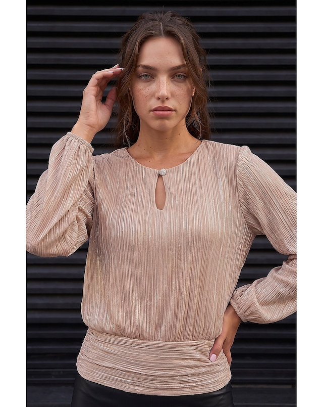 Roman Petite Crinkle Keyhole Shimmer Top