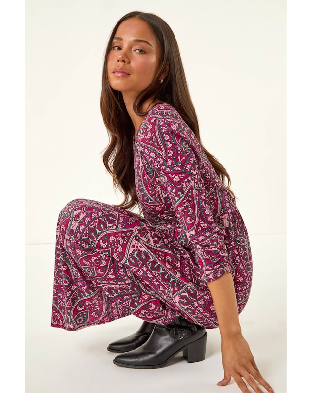 Roman Petite Paisley Pocket Midi Dress