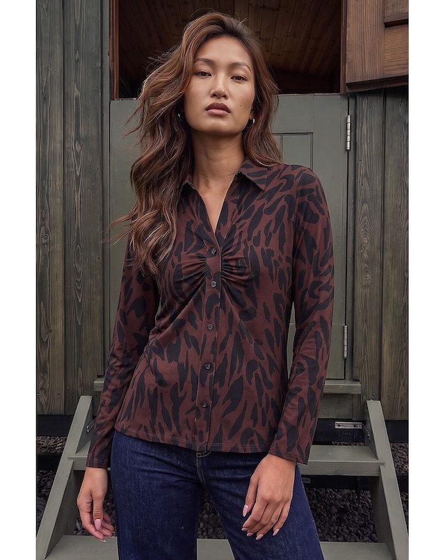 Roman Abstract Print V-Neck Blouse
