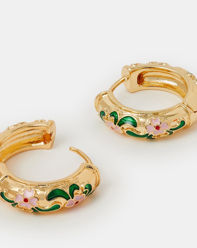 Accessorize Enamel Floral Hoop Earrings