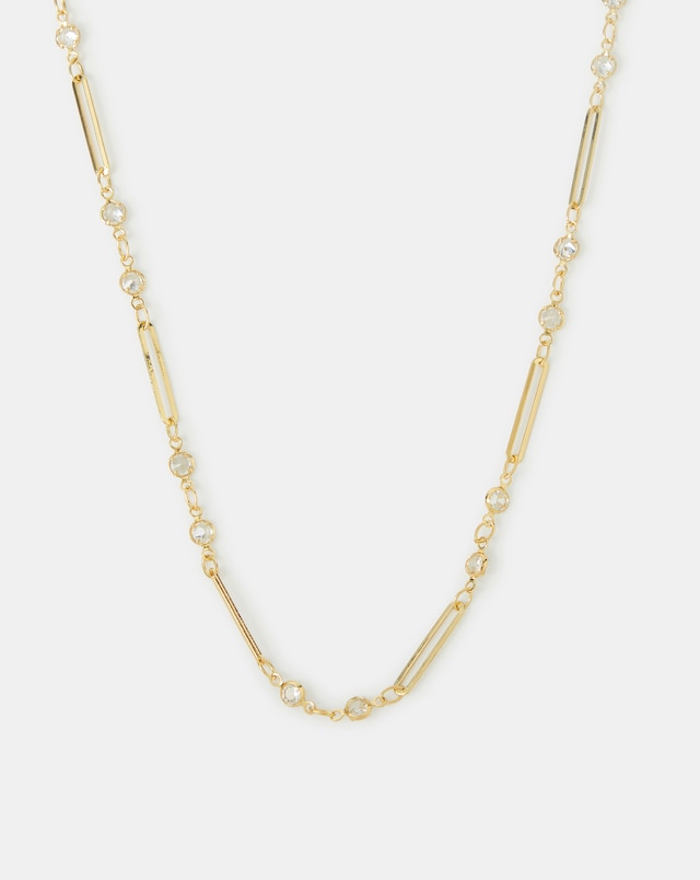 Accessorize Gold CZ Paperclip Necklace