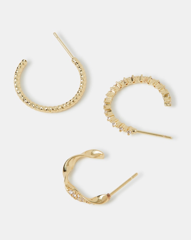 Accessorize 3pk Gold Twist Hoop Earrings