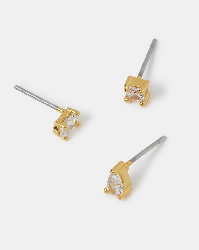 Accessorize 3pk Gold Stone Stud Earrings